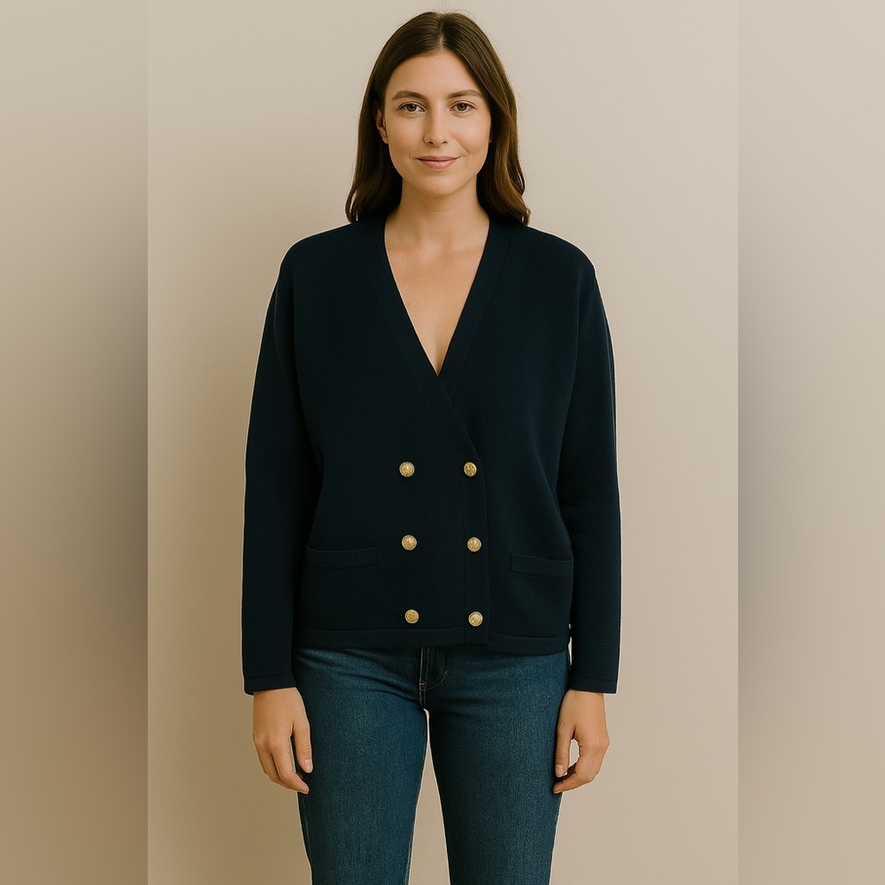 Women's Black Double-Breasted Cardigan